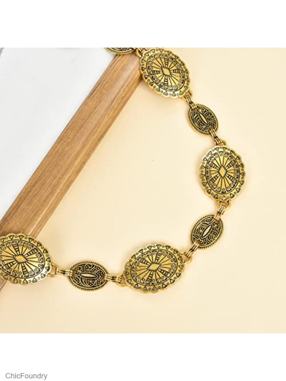 Waist Chain Curb Belt Gold Retro Turquoise Stone Punk Concho Western Belt for - Picture 3 of 6